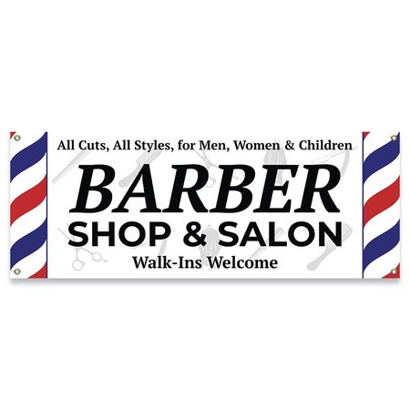 SIGNMISSION Barber Shop & Salon Walk-Ins Welcome Banner Concession Stand Food Truck Single Sided B-30013